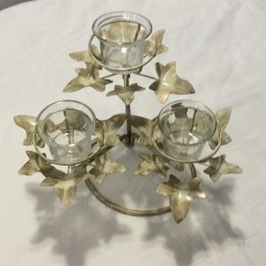Leaf Tea Lite 3 Votive Candle Holder Cream white with gold